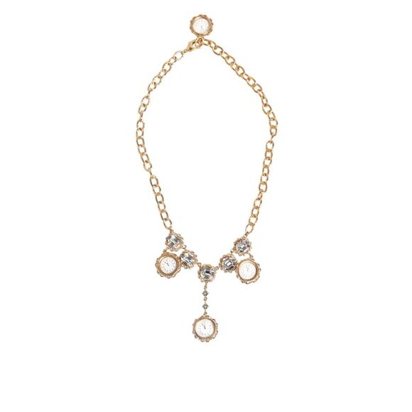 Dolce & Gabbana Gold Crystal Clock Pendant Statement Jewelry Women's Necklace
